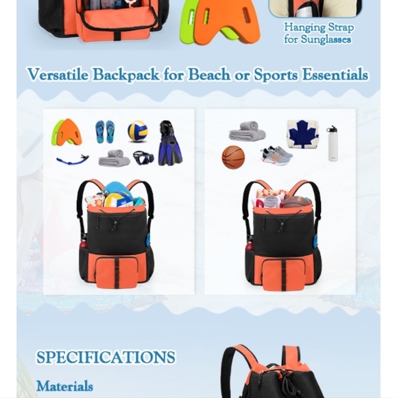 Fasrom Mesh Beach Backpack with Zipper Bottom, Sport Gym Backpack for Swimming, - Picture 15 of 15